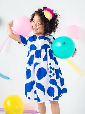 Bobo Choses Toddler Girl Blue Abstract Print Dress | 2–3Y | 100% Cotton